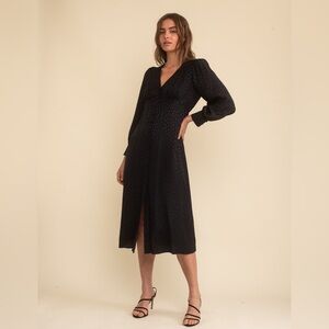 ASOS nobody’s child Petite Black Satin Jacquard V-Neck Tasha Midi Dress Sz 12P